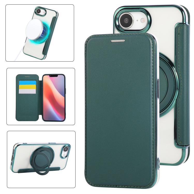 Ultradünner Drehbarer Halter Magnetische Beschichtung Vegane Leder Handyhülle, Für iPhone 17e / 16e, Für iPhone 17 Pro Max, Für iPhone 17 Pro, Für iPhone 17, Für iPhone Air, Für iPhone 16 Pro Max
