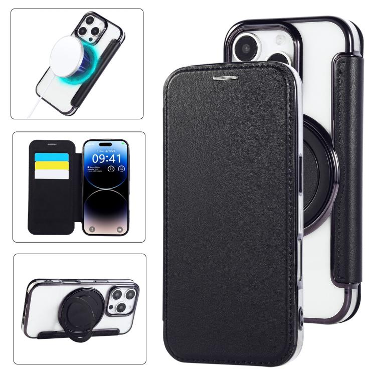 Ultradünner Drehbarer Halter Magnetische Beschichtung Vegane Leder Handyhülle, Für iPhone 17e / 16e, Für iPhone 17 Pro Max, Für iPhone 17 Pro, Für iPhone 17, Für iPhone Air, Für iPhone 16 Pro Max