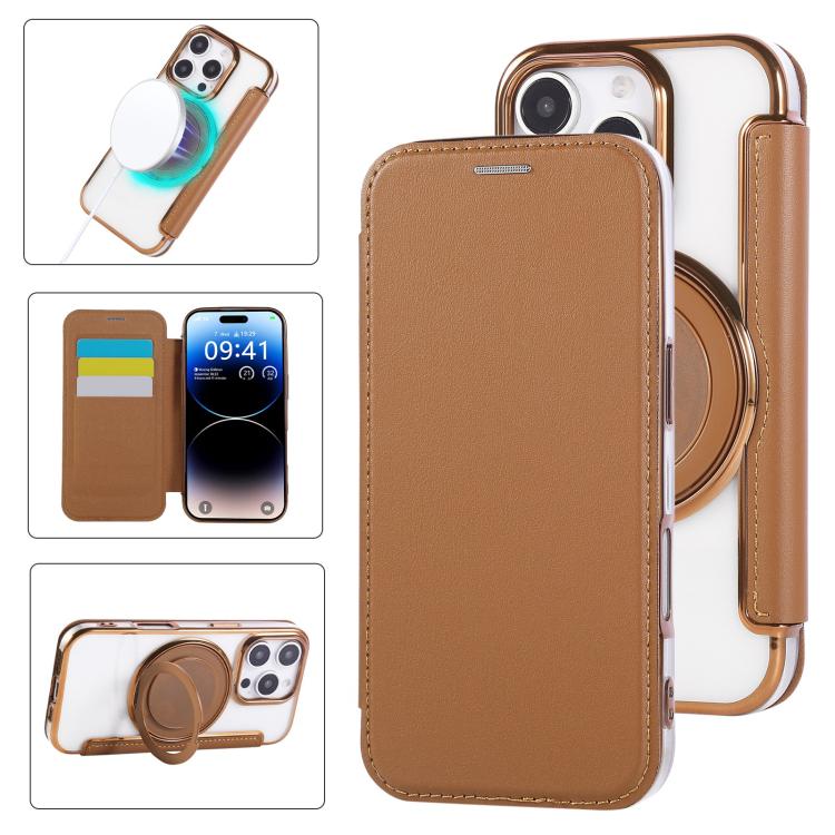 Ultradünner Drehbarer Halter Magnetische Beschichtung Vegane Leder Handyhülle, Für iPhone 17e / 16e, Für iPhone 17 Pro Max, Für iPhone 17 Pro, Für iPhone 17, Für iPhone Air, Für iPhone 16 Pro Max