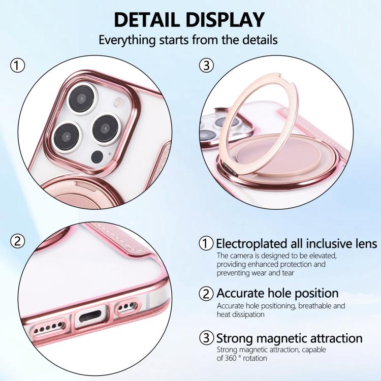 Ultra-thin Rotation Holder Magnetic Plating Vegan Leather Phone Case, For iPhone 16 Pro, For iPhone 16 Plus, For iPhone 16, For iPhone 15 Pro Max, For iPhone 15 Pro, For iPhone 15 Plus / 14 Plus
