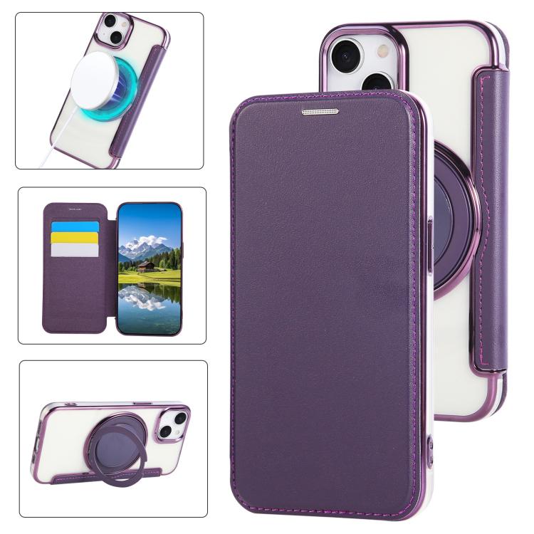Ultradünne drehbare Halterung magnetisch plattierte vegane Leder-Handyhülle, Für iPhone 15, Für iPhone 14 / 13, Für iPhone 14 Pro, Für iPhone 14 Pro Max, Für iPhone 13 Pro Max, Für iPhone 13 Pro