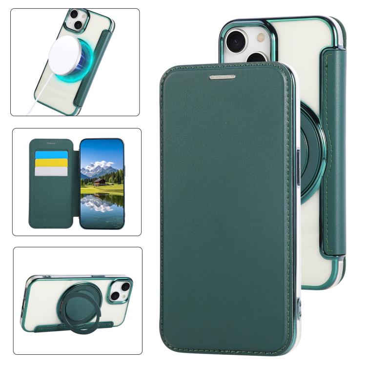 Ultradünne drehbare Halterung magnetisch plattierte vegane Leder-Handyhülle, Für iPhone 15, Für iPhone 14 / 13, Für iPhone 14 Pro, Für iPhone 14 Pro Max, Für iPhone 13 Pro Max, Für iPhone 13 Pro
