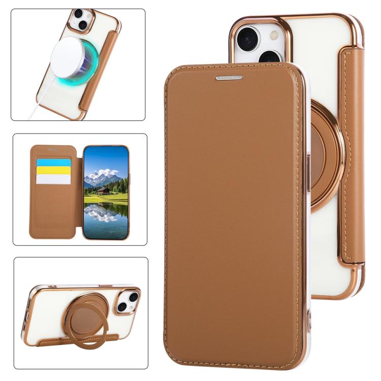 Ultradünne drehbare Halterung magnetisch plattierte vegane Leder-Handyhülle, Für iPhone 15, Für iPhone 14 / 13, Für iPhone 14 Pro, Für iPhone 14 Pro Max, Für iPhone 13 Pro Max, Für iPhone 13 Pro