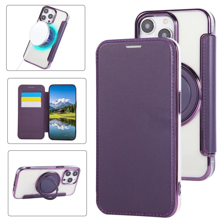 Ultradünne drehbare Halterung magnetisch plattierte vegane Leder-Handyhülle, Für iPhone 15, Für iPhone 14 / 13, Für iPhone 14 Pro, Für iPhone 14 Pro Max, Für iPhone 13 Pro Max, Für iPhone 13 Pro