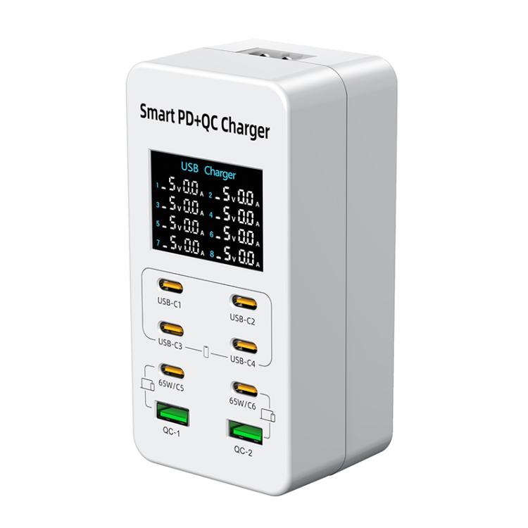 A8C 2 x USB-A und 6 x USB-C / Typ-C Anschlüsse Desktop Digitalanzeige Multi-Port-Ladegerät, US-Stecker, EU-Stecker, UK-Stecker, AU-Stecker