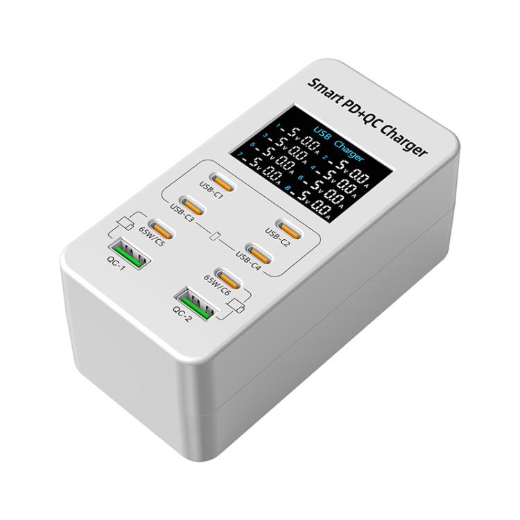A8C 2 x USB-A und 6 x USB-C / Typ-C Anschlüsse Desktop Digitalanzeige Multi-Port-Ladegerät, US-Stecker, EU-Stecker, UK-Stecker, AU-Stecker