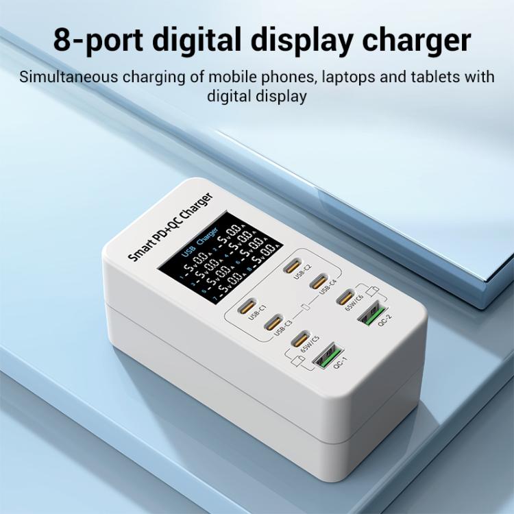 A8C 2 x USB-A und 6 x USB-C / Typ-C Anschlüsse Desktop Digitalanzeige Multi-Port-Ladegerät, US-Stecker, EU-Stecker, UK-Stecker, AU-Stecker