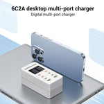 A8C 2 x USB-A und 6 x USB-C / Typ-C Anschlüsse Desktop Digitalanzeige Multi-Port-Ladegerät, US-Stecker, EU-Stecker, UK-Stecker, AU-Stecker