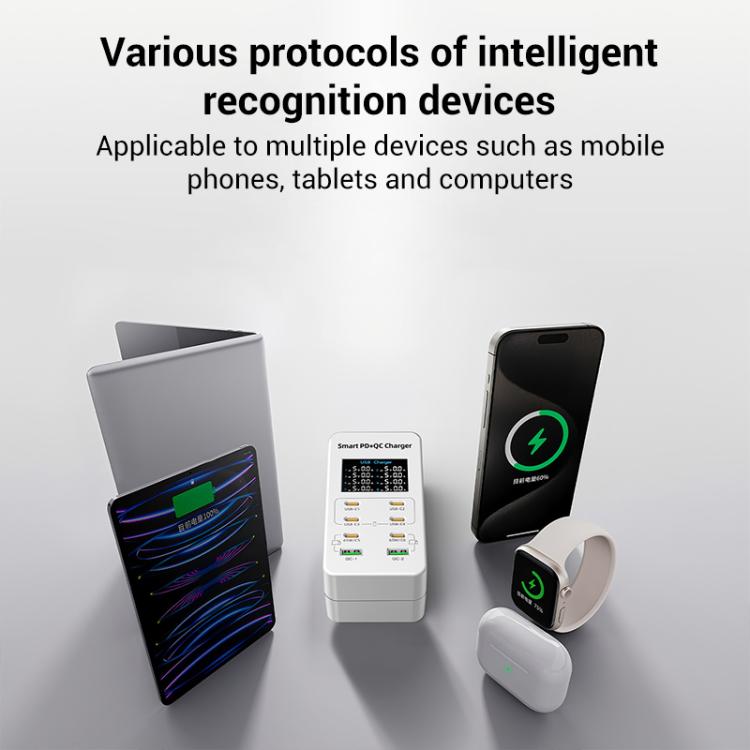 A8C 2 x USB-A und 6 x USB-C / Typ-C Anschlüsse Desktop Digitalanzeige Multi-Port-Ladegerät, US-Stecker, EU-Stecker, UK-Stecker, AU-Stecker