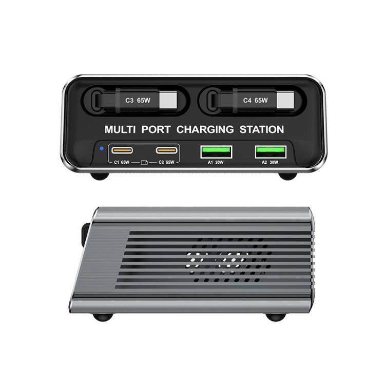 WXL-60C 6-in-1 Desktop Multi Ports Charging Station Built-in Dual Telescopic Cables, WXL-60C