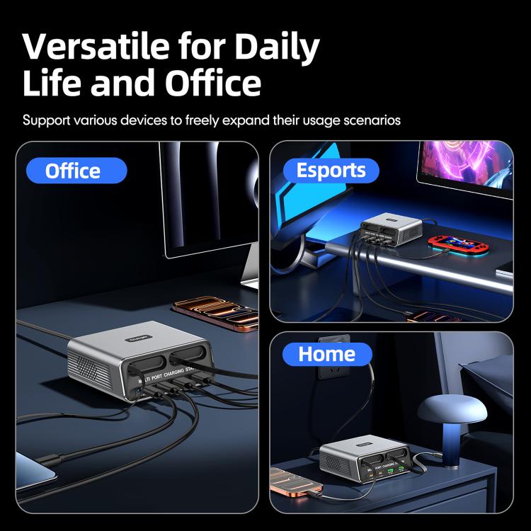 WXL-60C 6-in-1 Desktop Multi Ports Charging Station Built-in Dual Telescopic Cables, WXL-60C