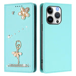 Ballet Girl Diamond Studded RFID Vegan Leather Phone Case, For iPhone 16 Pro, For iPhone 16 Plus, For iPhone 16, For iPhone 15 Pro Max, For iPhone 15 Pro, For iPhone 15 Plus