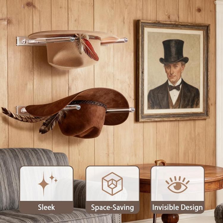 Wandmontiertes, klares Acryl-Cowboyhut-Lagerregal mit drei Löchern und verstellbarem Abstand, Einzelpackung, 2 Stück/Packung