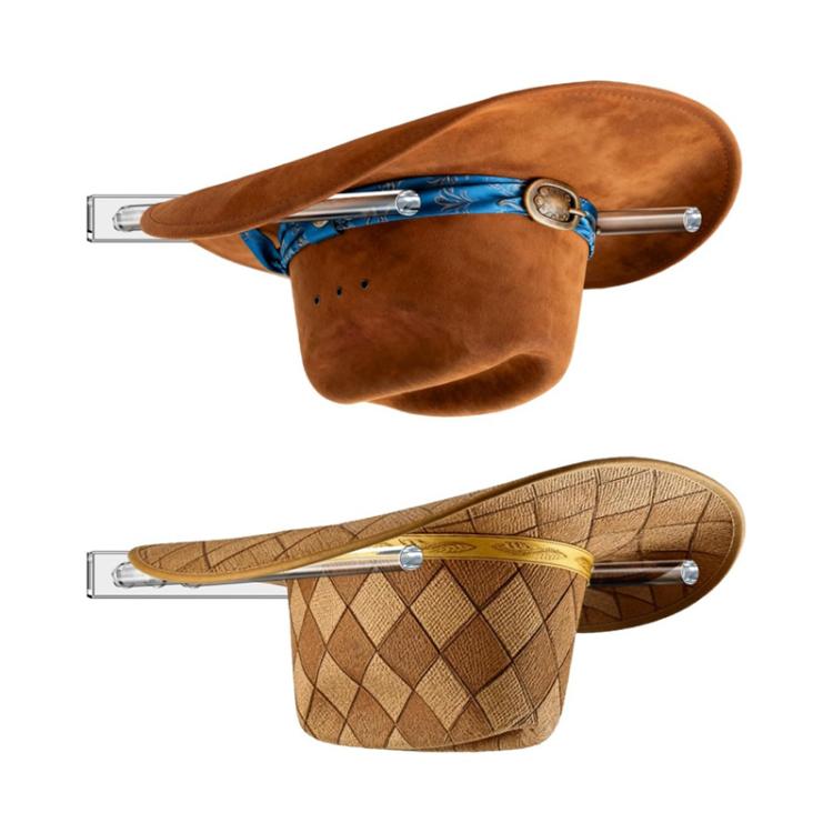 Wandmontiertes, klares Acryl-Cowboyhut-Lagerregal mit drei Löchern und verstellbarem Abstand, Einzelpackung, 2 Stück/Packung
