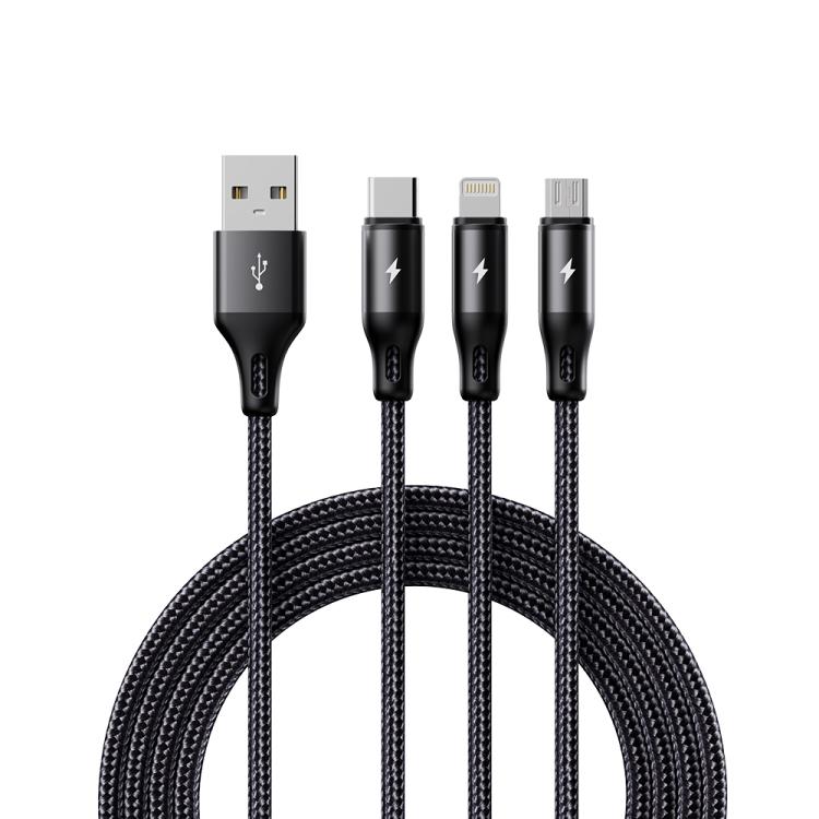 ROCK RCB0790 1,2m 3-in-1 USB zu 8 Pin + Typ-C + Micro USB Metallgeflochtenes Ladekabel, RCB0790