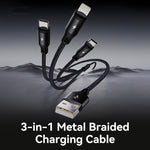 ROCK RCB0790 1,2m 3-in-1 USB zu 8 Pin + Typ-C + Micro USB Metallgeflochtenes Ladekabel, RCB0790