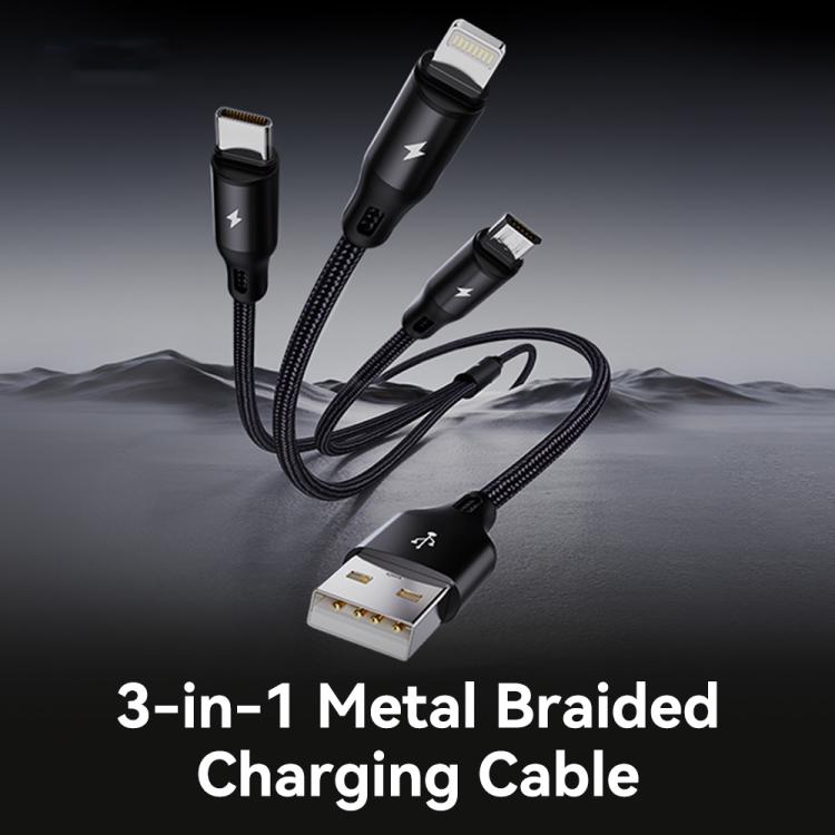 ROCK RCB0790 1,2m 3-in-1 USB zu 8 Pin + Typ-C + Micro USB Metallgeflochtenes Ladekabel, RCB0790