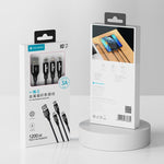 ROCK RCB0790 1,2m 3-in-1 USB zu 8 Pin + Typ-C + Micro USB Metallgeflochtenes Ladekabel, RCB0790
