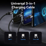 ROCK RCB0790 1,2m 3-in-1 USB zu 8 Pin + Typ-C + Micro USB Metallgeflochtenes Ladekabel, RCB0790