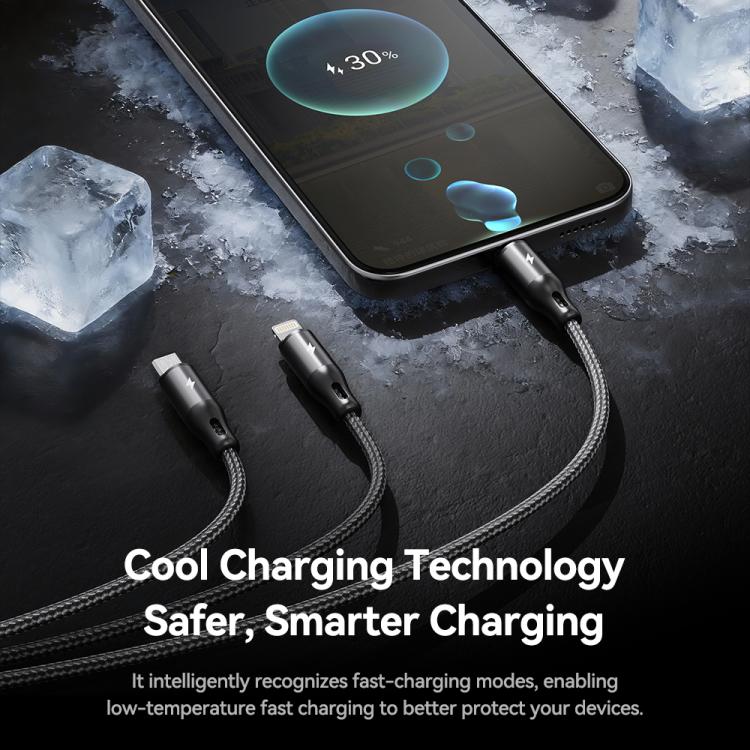 ROCK RCB0790 1,2m 3-in-1 USB zu 8 Pin + Typ-C + Micro USB Metallgeflochtenes Ladekabel, RCB0790