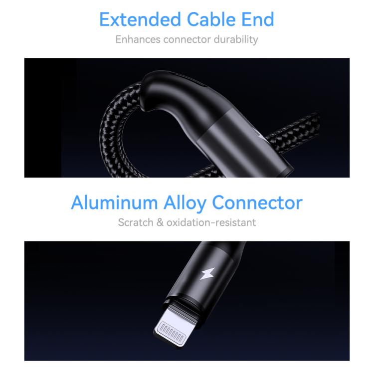 ROCK RCB0790 1,2m 3-in-1 USB zu 8 Pin + Typ-C + Micro USB Metallgeflochtenes Ladekabel, RCB0790