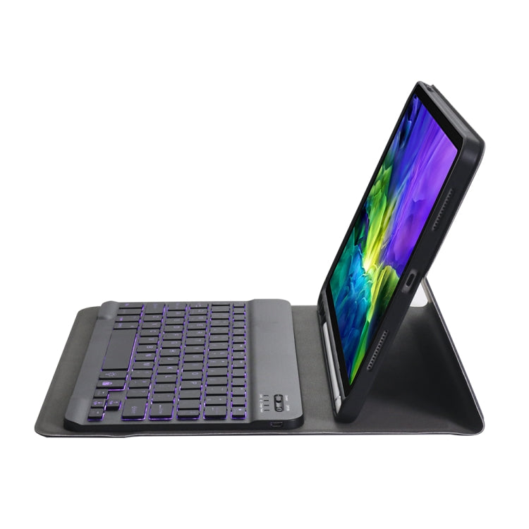 A098BS Abnehmbare Ultra-dünne Hintergrundbeleuchtete Bluetooth-Tastatur Schutzhülle für iPad Air 11 2024 / 2025 / Air 4 10,9 Zoll 2020, mit Ständer & Stiftefach, A098BS