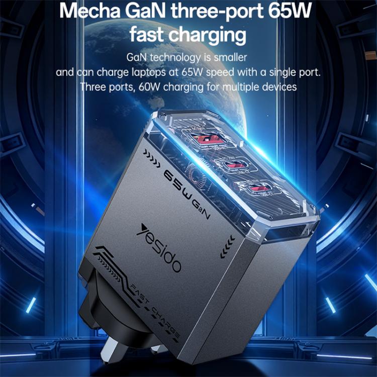 Yesido YC147 65W Mecha GaN Dreifach-Port Schnellladegerät, YC147