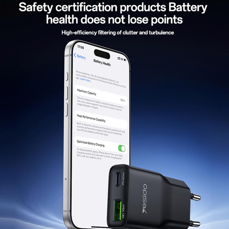 Yesido YC112 Ultra-thin 20W Dual-port PD QC Fast Charger, YC112