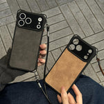 Fine Hole Faux Leather Shockproof Phone Case with Crossbody PU Strap, For iPhone 17 Pro Max, For iPhone 17 Pro