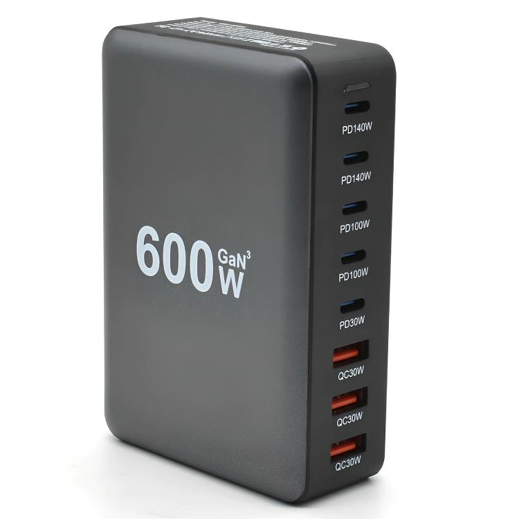 600W USB-C / Type-C und USB-A 8-Port Hochleistungs GaN Desktop Schnellladegerät, EU Stecker, US Stecker, UK Stecker, AU Stecker