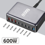600W USB-C / Type-C und USB-A 8-Port Hochleistungs GaN Desktop Schnellladegerät, EU Stecker, US Stecker, UK Stecker, AU Stecker