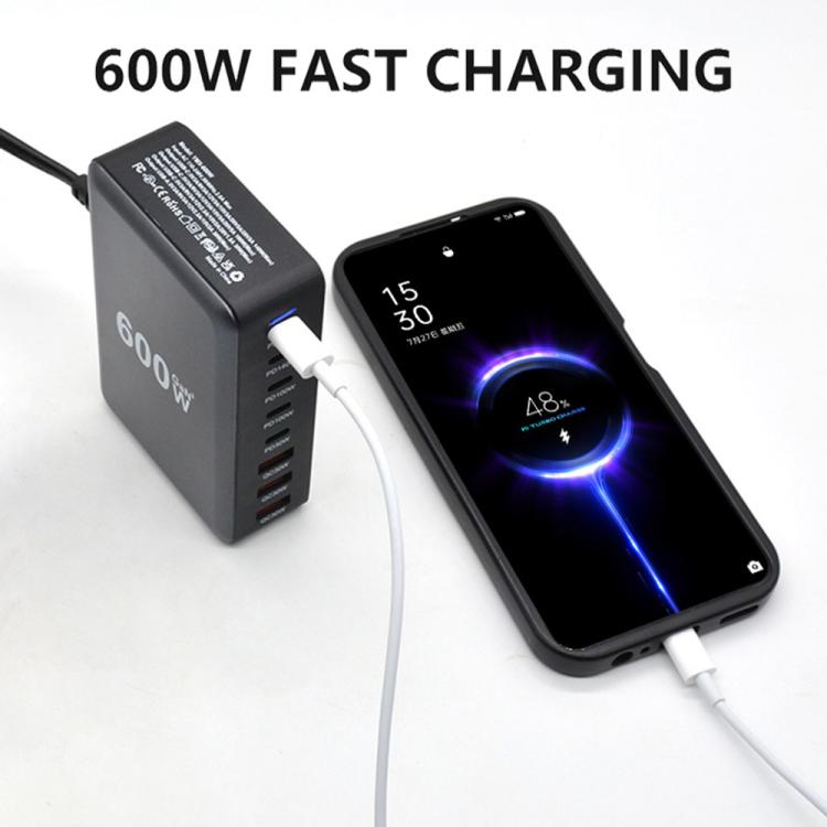 600W USB-C / Type-C und USB-A 8-Port Hochleistungs GaN Desktop Schnellladegerät, EU Stecker, US Stecker, UK Stecker, AU Stecker