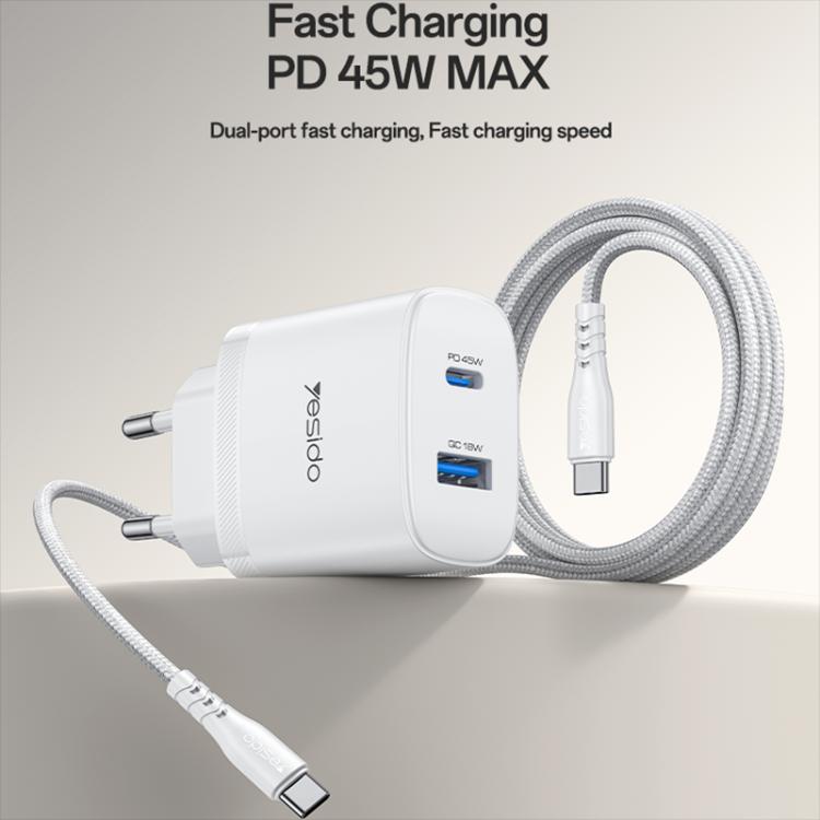 Yesido PD45W USB und Type-C Dual Interface Schnellladegerät Set, EU Stecker, UK Stecker, US Stecker