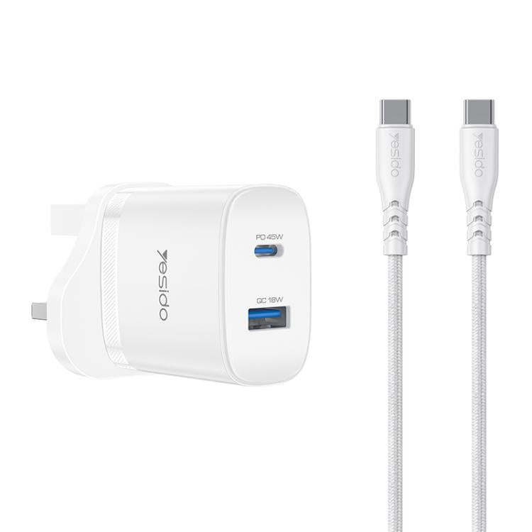 Yesido PD45W USB und Type-C Dual Interface Schnellladegerät Set, EU Stecker, UK Stecker, US Stecker