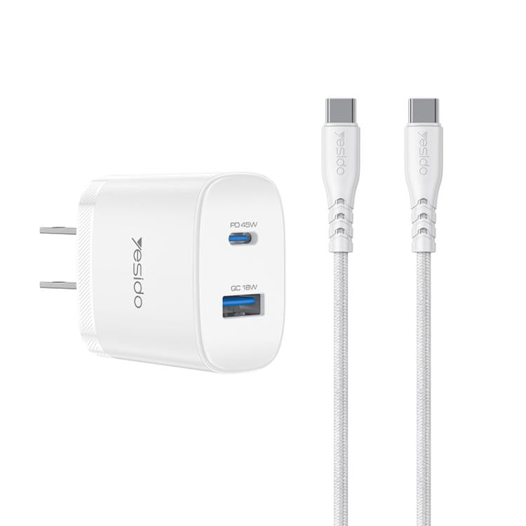 Yesido PD45W USB und Type-C Dual Interface Schnellladegerät Set, EU Stecker, UK Stecker, US Stecker