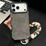 Handyhülle aus Velourslederimitat TPU mit Siebdruck-Kaninchenplüschseil, für iPhone 17 Pro Max, für iPhone 17 Pro, für iPhone 17, für iPhone 16 Pro Max, für iPhone 16 Pro, für iPhone 16, für iPhone 15 Pro Max, für iPhone 15 Pro