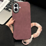 Handyhülle aus Velourslederimitat TPU mit Siebdruck-Kaninchenplüschseil, für iPhone 17 Pro Max, für iPhone 17 Pro, für iPhone 17, für iPhone 16 Pro Max, für iPhone 16 Pro, für iPhone 16, für iPhone 15 Pro Max, für iPhone 15 Pro
