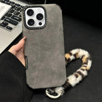 Handyhülle aus Velourslederimitat TPU mit Siebdruck-Kaninchenplüschseil, für iPhone 17 Pro Max, für iPhone 17 Pro, für iPhone 17, für iPhone 16 Pro Max, für iPhone 16 Pro, für iPhone 16, für iPhone 15 Pro Max, für iPhone 15 Pro
