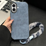 Handyhülle aus Velourslederimitat TPU mit Siebdruck-Kaninchenplüschseil, für iPhone 17 Pro Max, für iPhone 17 Pro, für iPhone 17, für iPhone 16 Pro Max, für iPhone 16 Pro, für iPhone 16, für iPhone 15 Pro Max, für iPhone 15 Pro