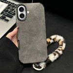 Handyhülle aus Velourslederimitat TPU mit Siebdruck-Kaninchenplüschseil, für iPhone 17 Pro Max, für iPhone 17 Pro, für iPhone 17, für iPhone 16 Pro Max, für iPhone 16 Pro, für iPhone 16, für iPhone 15 Pro Max, für iPhone 15 Pro