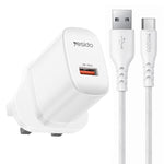 Yesido 18W USB Einzelinterface Ladegerät Set mit USB zu Type-C Kabel, EU Stecker, UK Stecker, US Stecker