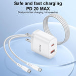 Yesido YC19U PD20W USB-C / Type-C und QC18W USB-A Dual Ports Ladegerät Set mit Type-C zu Type-C Kabel, YC19U