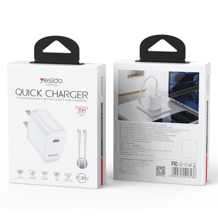 Yesido YC20U PD35W USB-C / Type-C Single Port Fast Charger Set with Type-C to Type-C Cable, YC20U