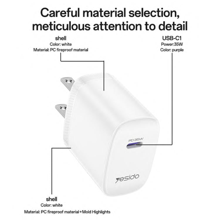 Yesido YC20U PD35W USB-C / Type-C Single Port Fast Charger Set with Type-C to Type-C Cable, YC20U