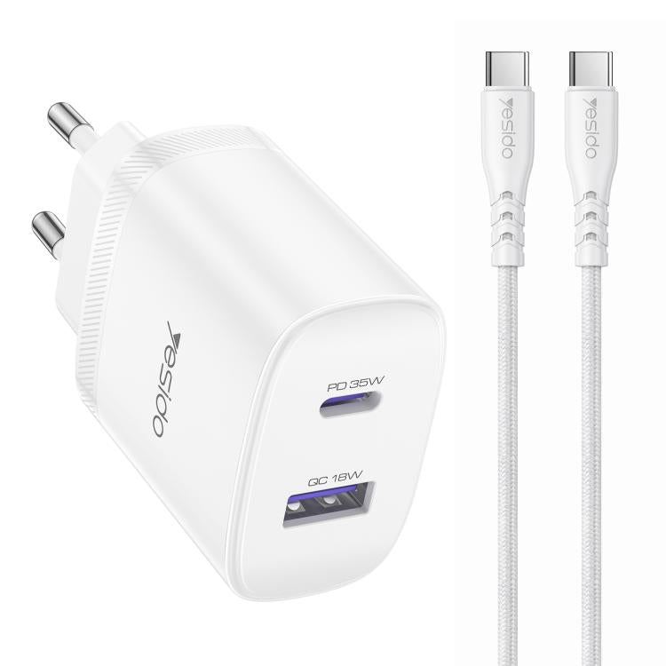 Yesido PD35W Type-C, USB Schnellladegerät Set mit Type-C zu Type-C Kabel, US Stecker, EU Stecker, UK Stecker