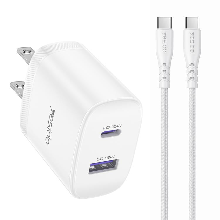 Yesido PD35W Type-C, USB Schnellladegerät Set mit Type-C zu Type-C Kabel, US Stecker, EU Stecker, UK Stecker