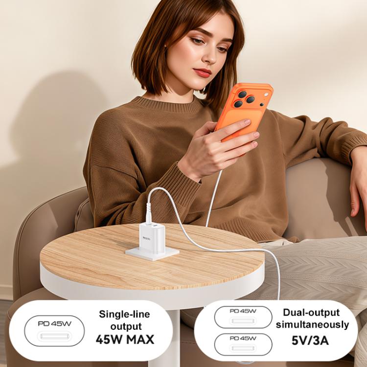 Yesido PD45W Dual Type-C Schnellladegerät Set mit Type-C zu Type-C Kabel, US Stecker, EU Stecker, UK Stecker