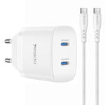 Yesido PD45W Dual Type-C Schnellladegerät Set mit Type-C zu Type-C Kabel, US Stecker, EU Stecker, UK Stecker