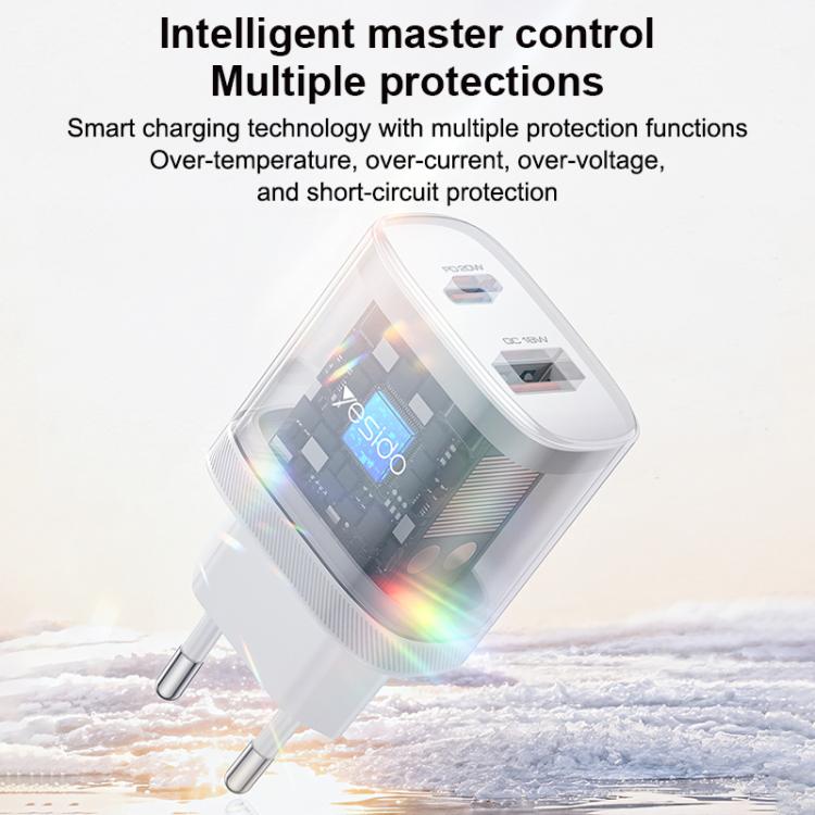 Yesido YC106 PD20W USB-C / Type-C und QC18W USB-A Dual Ports Ladegerät Set mit Type-C zu Type-C Kabel, YC106