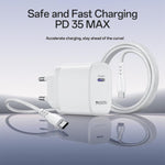 Yesido YC107 PD35W USB-C / Type-C Single Port Fast Charger Set with Type-C to Type-C Cable, YC107